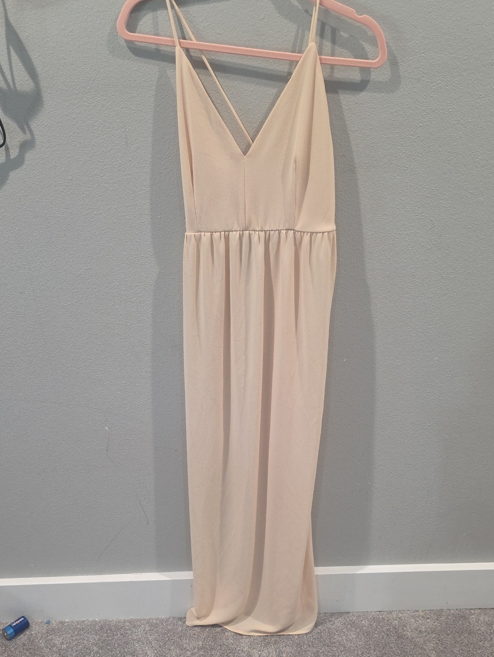 audrey Soft Cream Maxi Dress with V-Neck and Spaghetti Straps